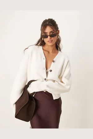 ASOS Structure v neck cardigan with ribbed hem in cream
