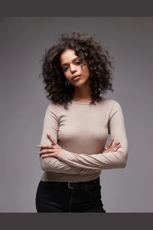 Topshop Premium rib long sleeve top in oat marl
