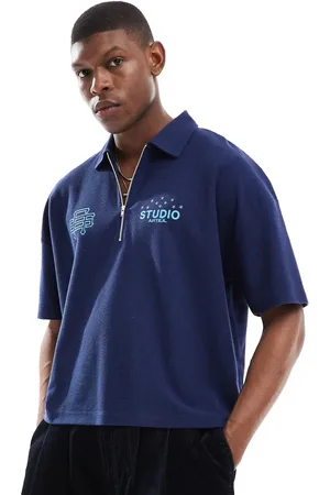 ASOS Boxy oversized dropped shoulder polo in heavyweight waffle texture 230gsm with embroidery in