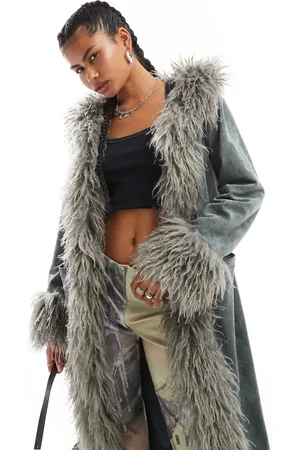 Daisy Street Faux suede afghan coat in charcoal