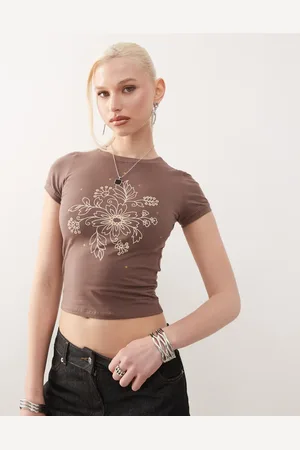 Motel Sutin floral sequin baby t-shirt in nutmeg