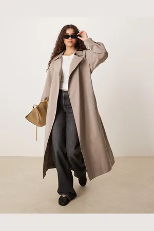 ASOS Waterfall collar trench coat in mushroom
