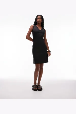 ARKET Linen v-neck midi shift dress with frill trim in