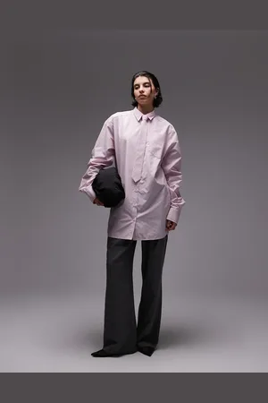 ASOS Longline oversized shirt with tie in pink stripe