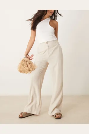 ASOS Relaxed straight leg trousers with linen in stone