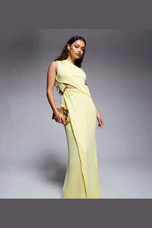 ASOS ASOS DESIGN Petite pleated maxi dress with asymmetric one shoulder and twist skirt in buttermilk