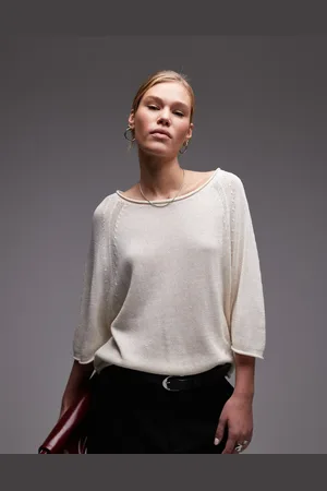 ARKET Pure cotton loose knit sweater with 3/4 sleeves in off