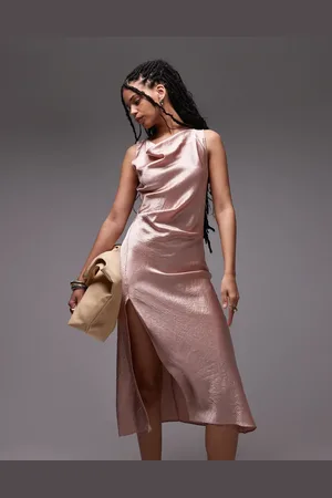 & OTHER STORIES Sleeveless hammered satin midaxi dress with drape detail and thigh split in light