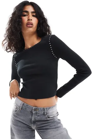 ASOS Long sleeve top with stud detail in