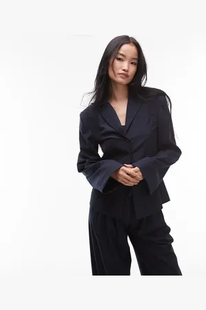 ASOS Shoulder pad tailored shirt in navy pinstripe