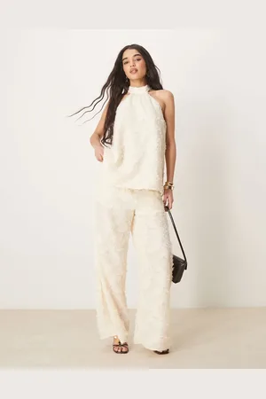 ASOS Tailored textured halter neck top co-ord in buttermilk