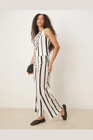 ASOS Co-ord textured crochet semi sheer wide leg trouser in black and white stripe