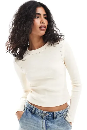 ASOS Star studded long sleeve top in cream