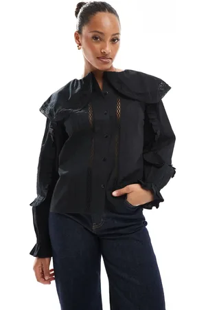 ASOS Lace and broderie insert shirt with large collar in