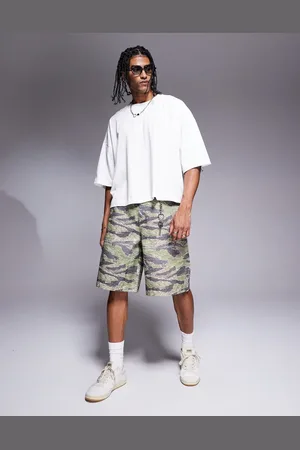 ASOS Long length jorts with carpenter detailing in camo