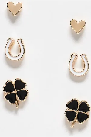 ASOS Pack of 3 stud earrings with clean floral design in black, white and tone