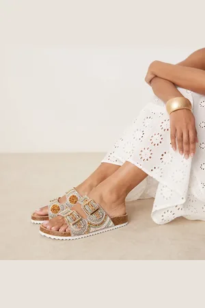 ASOS Wide Fit Funky beaded double strap flat sandal in