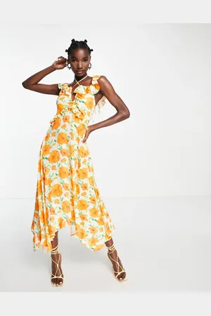 Topshop Floral ruffle occasion midi slip dress in