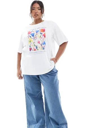 ASOS ASOS DESIGN Curve tie front wide leg jean with embroidered stripe in