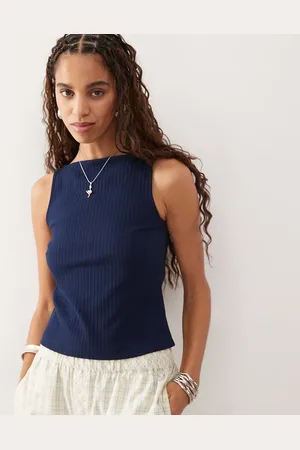 COLLUSION Slash neck ribbed vest in navy