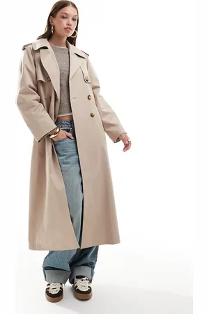 Miss Selfridge Traditional oversized trench coat in stone