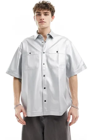 ASOS Short sleeve boxy faux leather shirt in