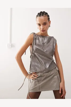 Weekday Co-ord slash neck strappy metallic top in