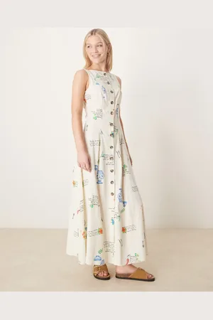 ASOS Slash neck button down waistcoat maxi dress in Spicy Print
