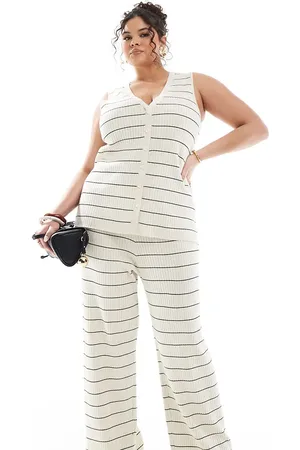 Pretty Lavish Stripe knit trouser co-ord in cream & black
