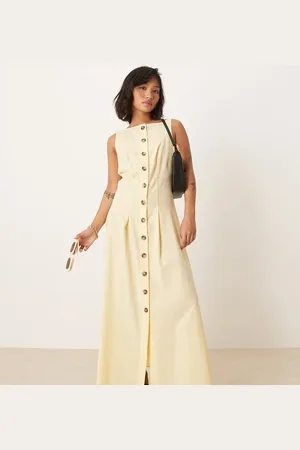ASOS ASOS DESIGN Petite slash neck button down waistcoat maxi dress in buttermilk