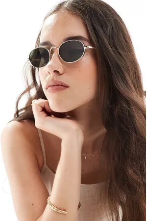 Aire Regulus round metal frame sunglasses with green lens in