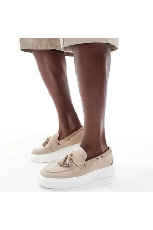 ASOS Cupsole loafers in stone suede with tassel