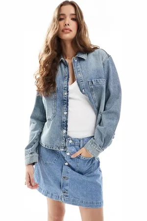 ONLY Front pocket oversized denim shirt in light