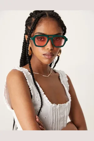 ASOS Angular aviator sunglasses in dark teal with pink lens