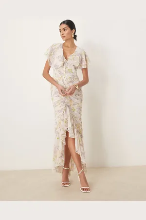 ASOS Pintuck maxi dress with cape flutter sleeve in wisteria floral print