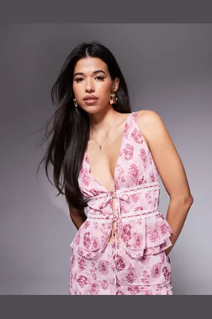 Princess Polly Chiffon tie front top co-ord in pink paisley floral