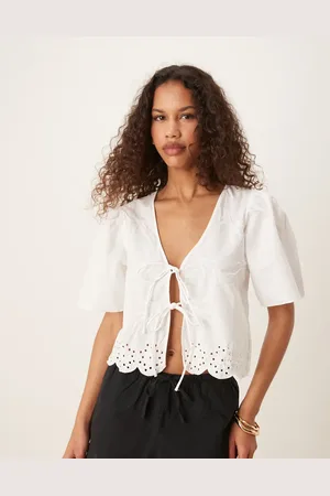 JDY Tie front broderie cropped blouse in