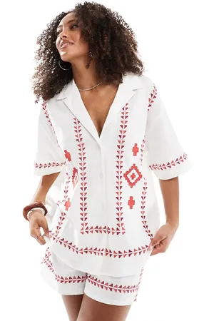 ASOS Embroidered shirt co-ord in red and white
