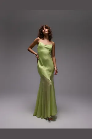 Topshop Premium mixed fabric godet hem midi dress in lime
