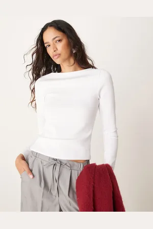 Abercrombie & Fitch Sculpt matte long sleeve top in with slash neck