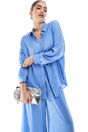 French Connection Satin shirt co-ord in cornflower