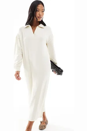 VERO MODA Supersoft polo neck ankle dress in cream melange
