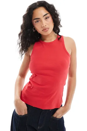 Pieces® Ribbed racer neck top in lollipop