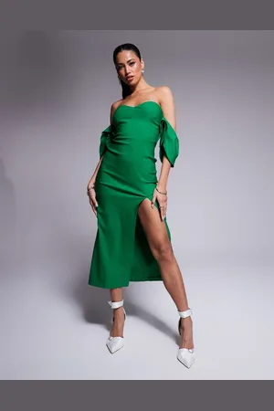 Vesper Bengaline flared shoulder midaxi in emerald