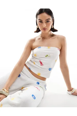 ASOS Waffle bandeau co-ord in holiday embroidered in