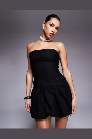 Vesper Bengaline bandeau dropped waist bubble hem mini dress in