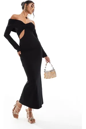 ASOS Twist front bardot midi dress with shaped front cut out in