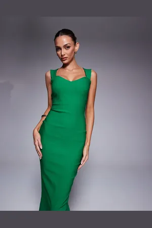 Vesper Bengaline sweetheart neck open back midaxi dress in emerald