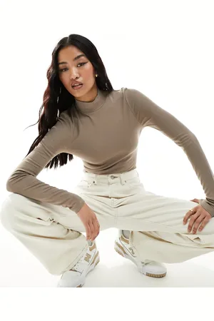 ASOS Long sleeve bodysuit with turtle neck in stone