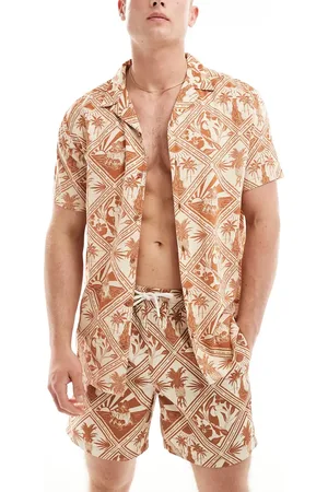 Chelsea Peers Viscose beach shirt co-ord in tropical tile print